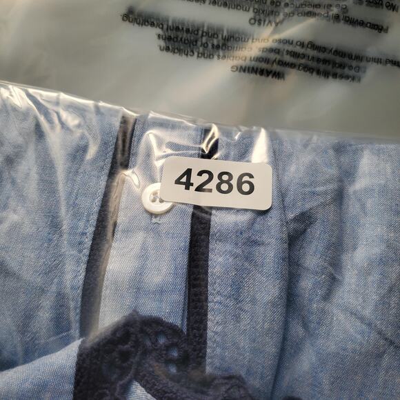 Pomander Place Jolene Dress Womens Large Blue Chambray Lace Trim Button Front - Picture 7 of 7